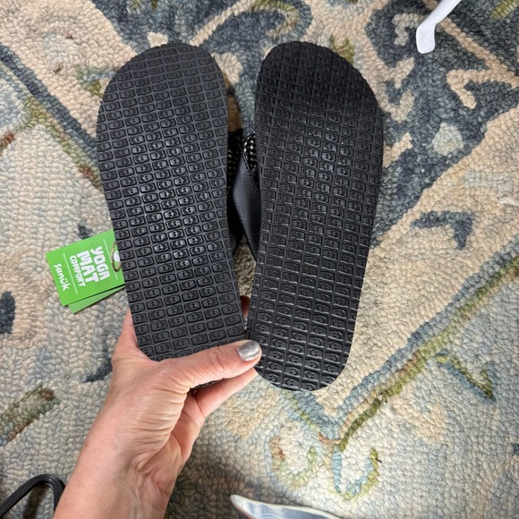 Sanuk Yoga Mat Comfort Flip Flops Black Gingham Strap Women’s 8 - Picture 6 of 6